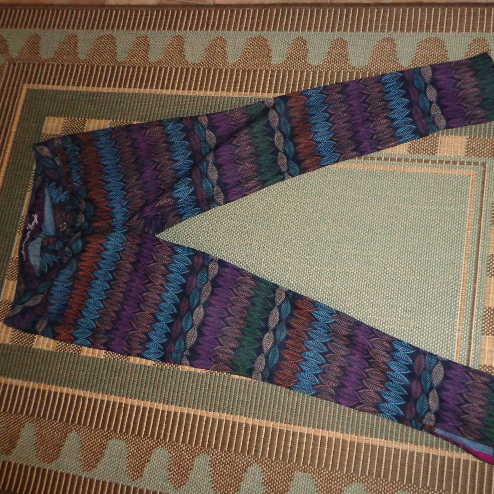 American Eagle Outfitters Stretch Jeggings 4 Leaf/Feather Multicolored Zip Leg - Picture 4 of 16